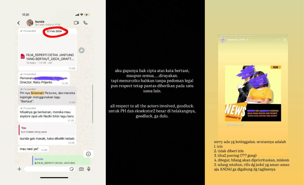 postingan Nadin Amizah beberkan Sinemart tidak dapat izin pakai judul lagunya [instagram]